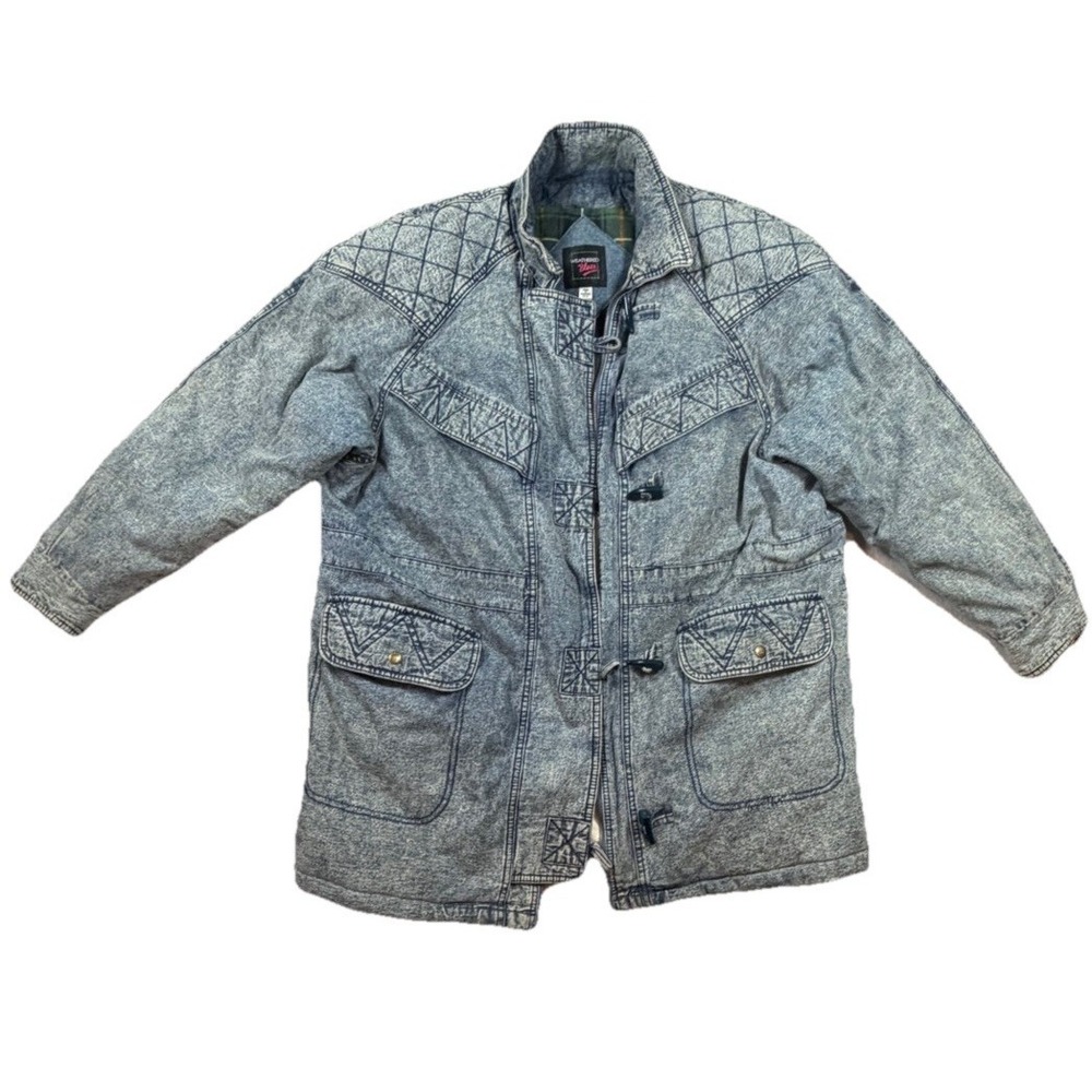 Vintage Weathered Blues Acid Wash Woman's Quilted Denim Jacket Size 16W